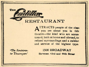 1923 Ad Cadillac Restaurant Theatre Cuisine Food Car - ORIGINAL ADVERTISING THR1