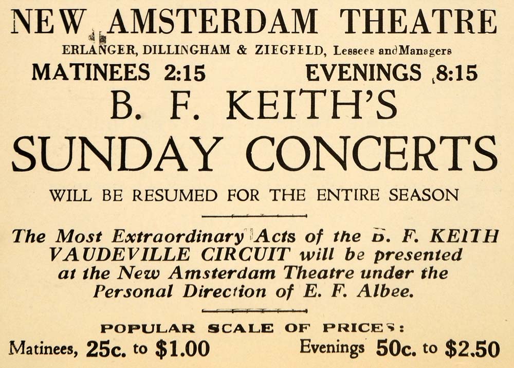 1923 Ad B. F. Keith Concert Theatre Music Edward Albee - ORIGINAL THR1