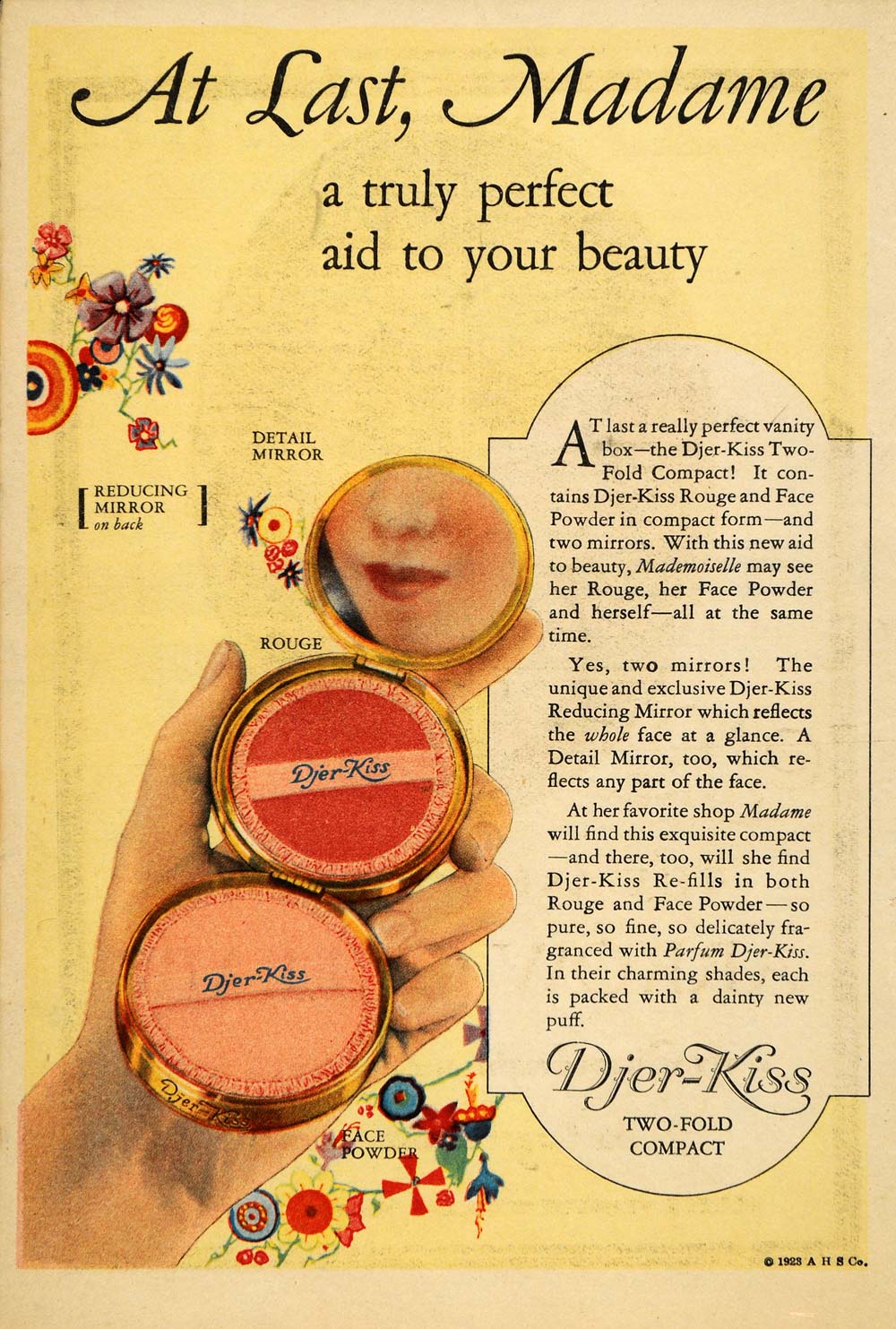 1924 Ad Beauty Mirror Compact Rouge Powder Djer-Kiss - ORIGINAL ADVERTISING THR1