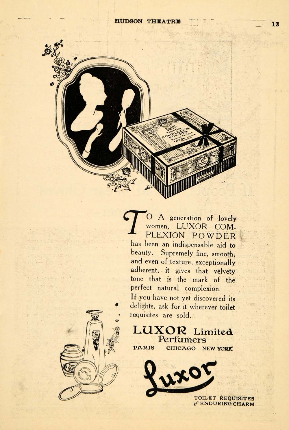1924 Ad Luxor Perfume Cologne Toilet Powder Beauty Skin - ORIGINAL THR1