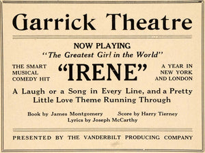 1920 Ad Garrick Theatre Irene Vanderbilt Montgomery - ORIGINAL ADVERTISING THR1