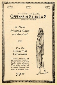 1923 Ad Oppenheim Collins Cape Clothing Fabric Model - ORIGINAL ADVERTISING THR1