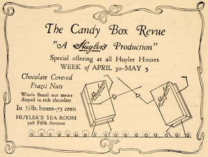 1923 Ad Candy Box Chocolate Brazil Nuts Huyler Tea Room - ORIGINAL THR1