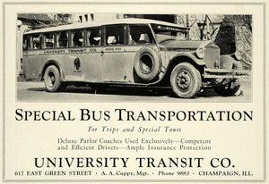 1929 Ad University Transit Champaign Illinois Bus Special Coach Cuppy TIL1