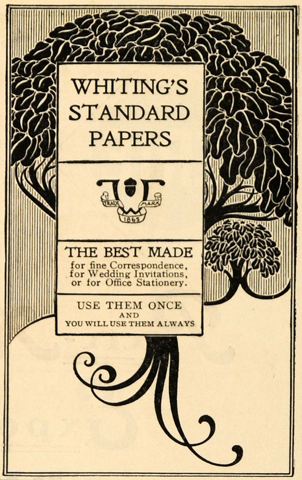1900 Ad Whiting's Standard Papers for Correspondence - ORIGINAL ADVERTISING TIN1