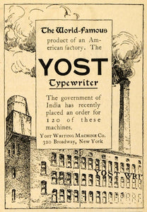 1900 Ad Yost Writing Machine Typewriters Smokey Factory - ORIGINAL TIN1