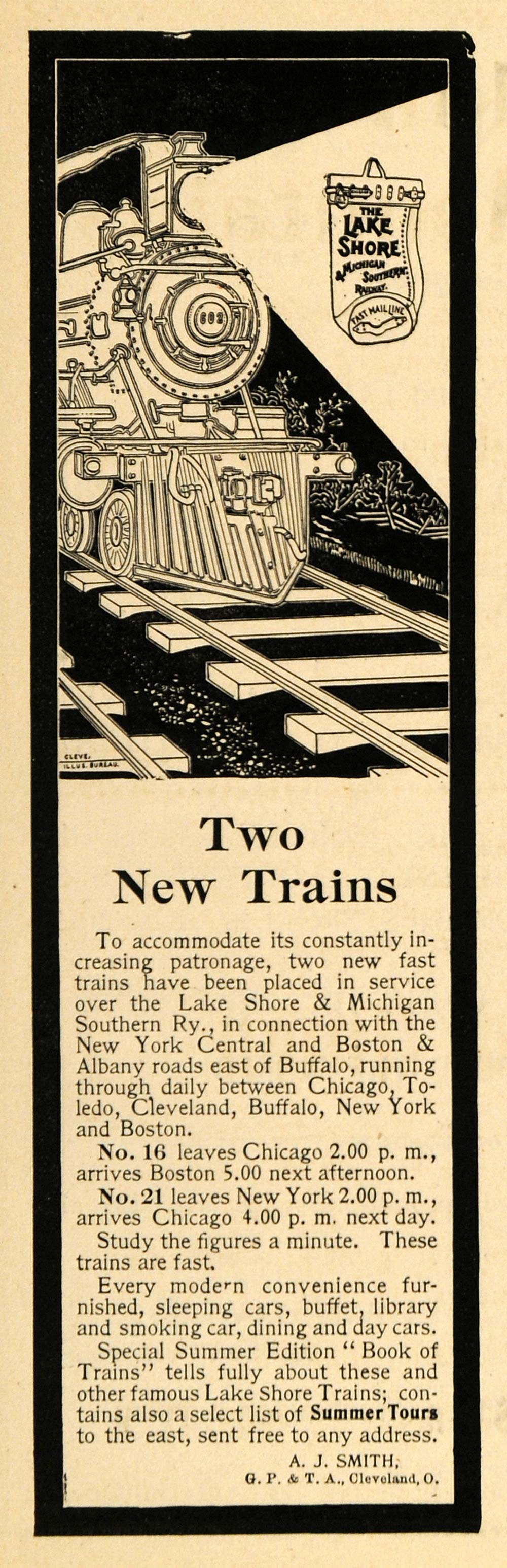 1900 Ad Lake Shore Trains Michigan Southern Railways - ORIGINAL ADVERTISING TIN1