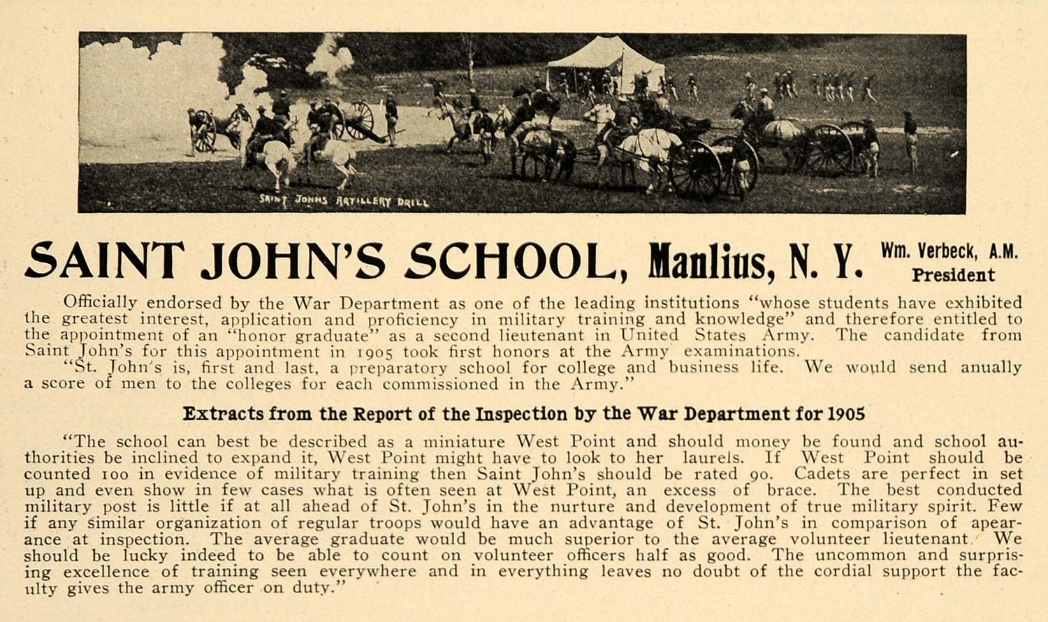 1907 Ad Saint John's Military School Artillery Drill - ORIGINAL ADVERTISING TIN1