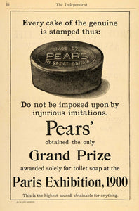 1900 Ad Pears Toilet Soap Grand Prize Paris Exhibition - ORIGINAL TIN1