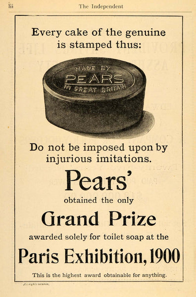 1900 Ad Pears Toilet Soap Grand Prize Paris Exhibition - ORIGINAL