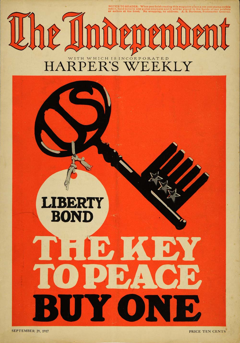 1917 Cover Independent WWI Liberty Bond Buy Peace Key - ORIGINAL TIN2