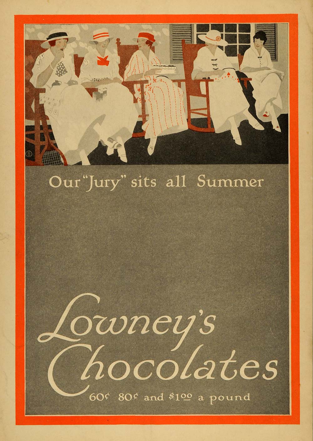 1916 Ad Lowney's Chocolates Women Eating Pricing Per Lb - ORIGINAL TIN2