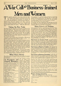1917 Ad Business Training Corp. WWI Call Men & Women - ORIGINAL ADVERTISING TIN2