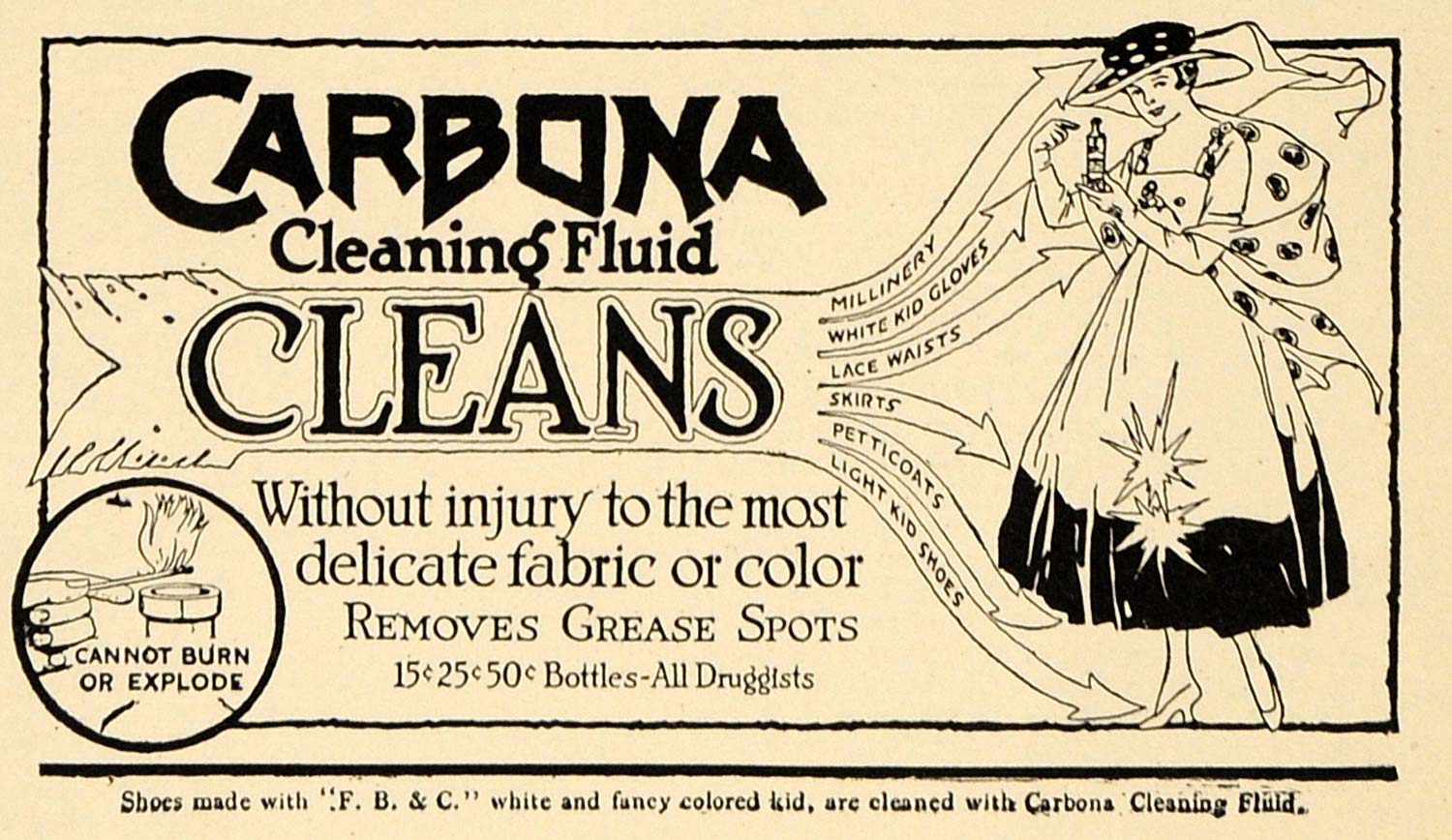1917 Ad Carbona Cleaning Fabric Fluid Removes Grease - ORIGINAL ADVERTISING TIN2