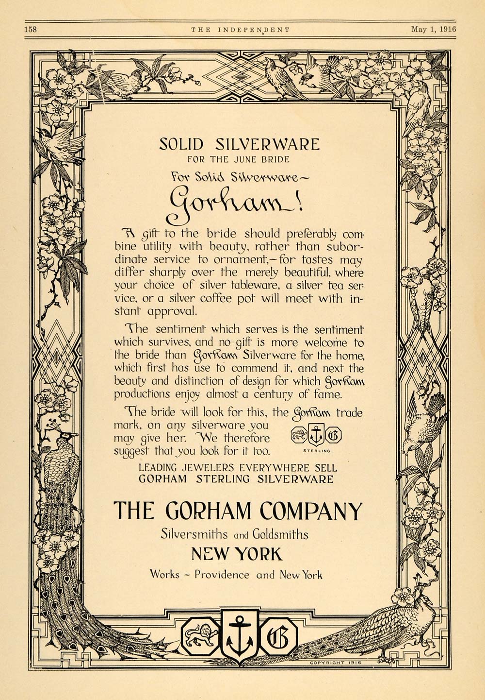 1916 Ad Gorham Solid Silverware Bride Gift Decor WWI - ORIGINAL ADVERTISING TIN2