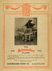1916 Ad Schomacker Pianos Art Grand Adam Style Model - ORIGINAL ADVERTISING TIN2