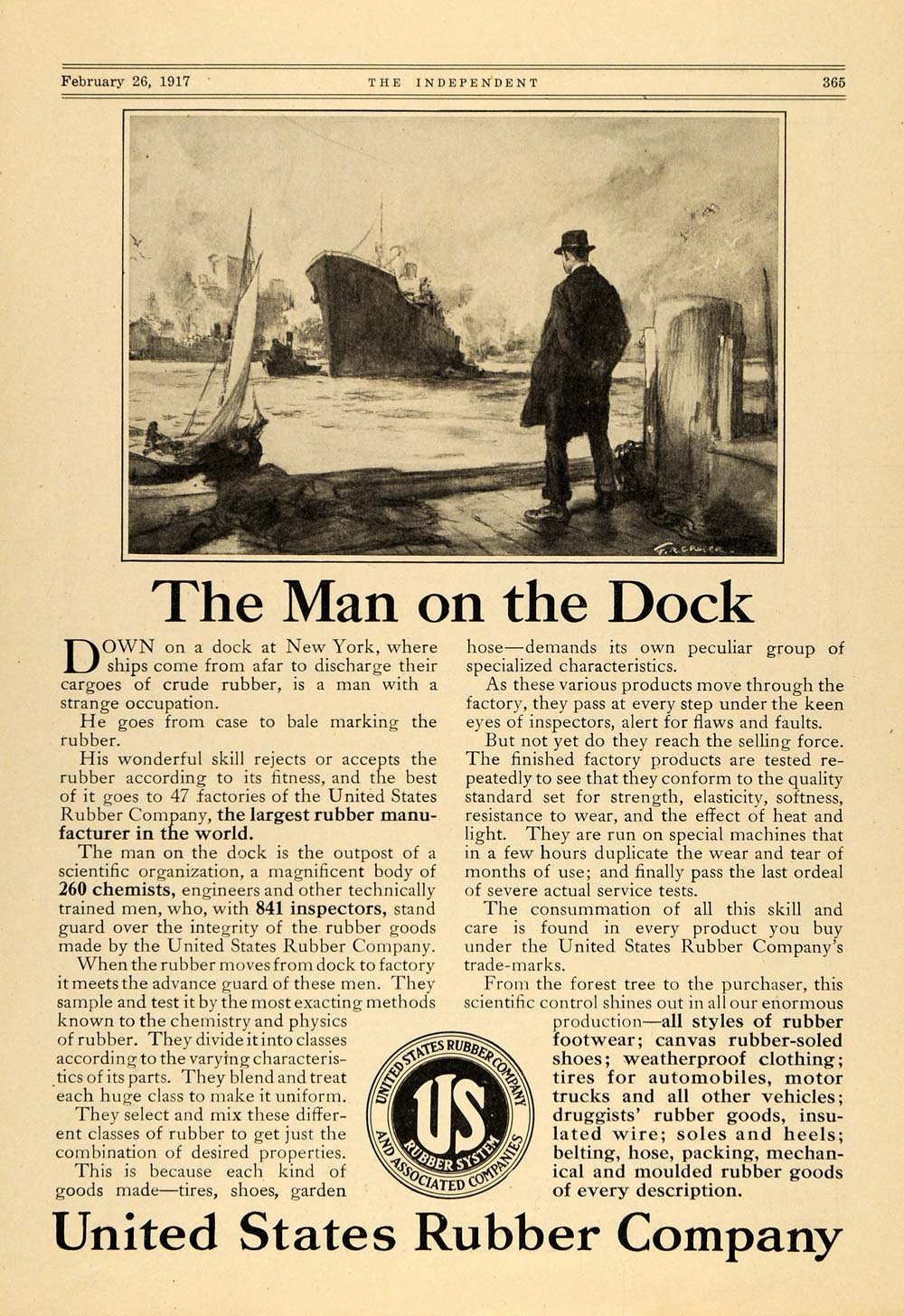 1917 Ad United States Rubber Man on NY Ship Dock WWI - ORIGINAL ADVERTISING TIN2