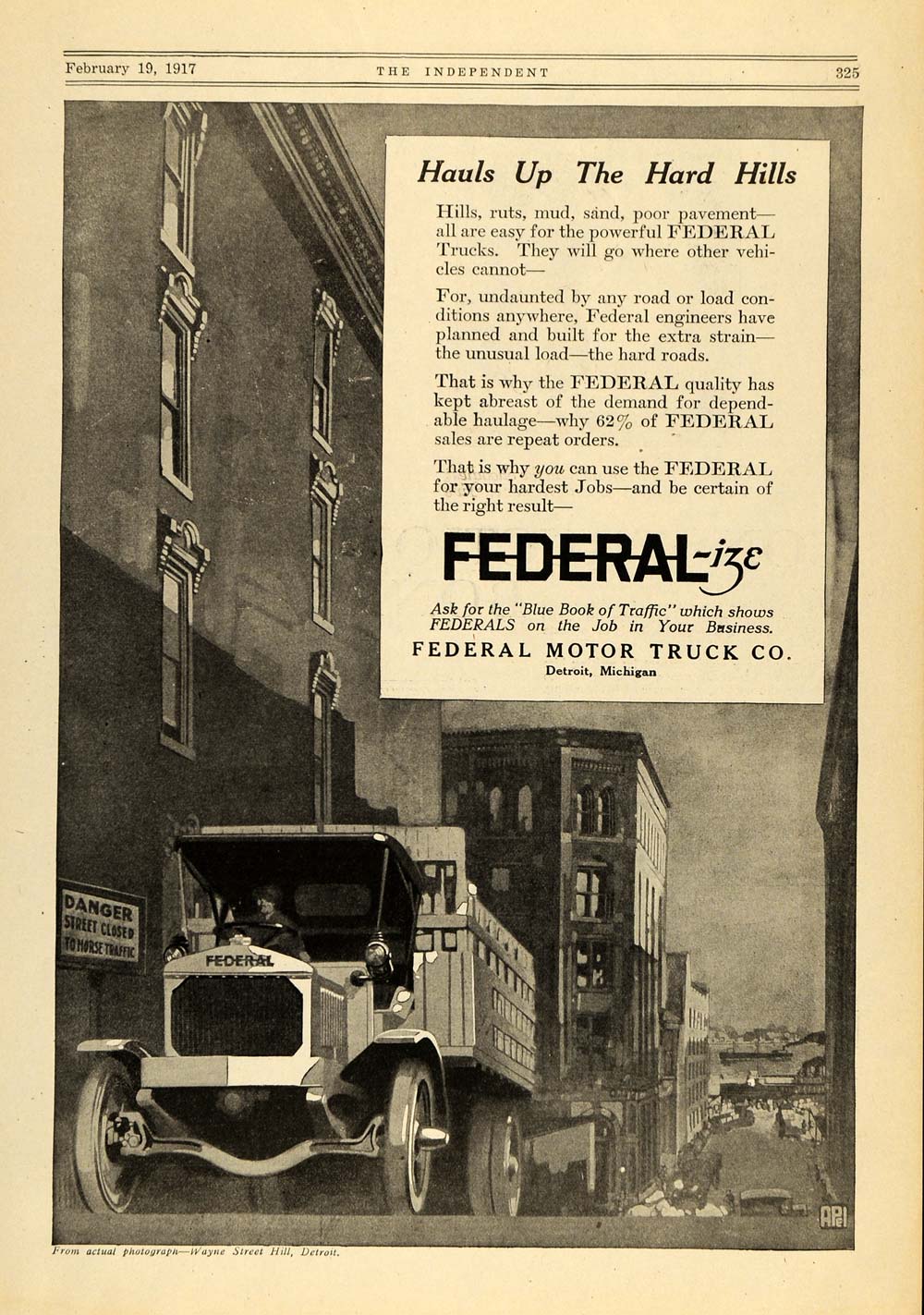 1917 Ad WWI Federal Motor Trucks Wayne St. Hill Mich. - ORIGINAL TIN2