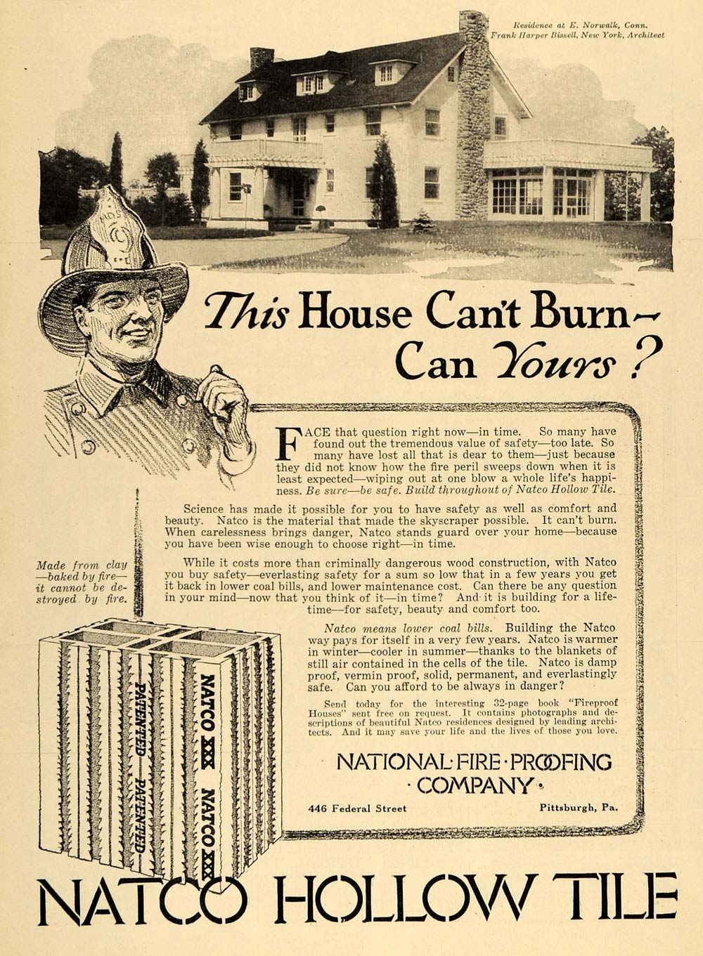 1917 Ad Natco Hollow Tile Fire Proof House F H Bissell - ORIGINAL TIN2