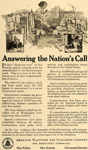 1917 Ad American Telephone Operator Government Wartime - ORIGINAL TIN2