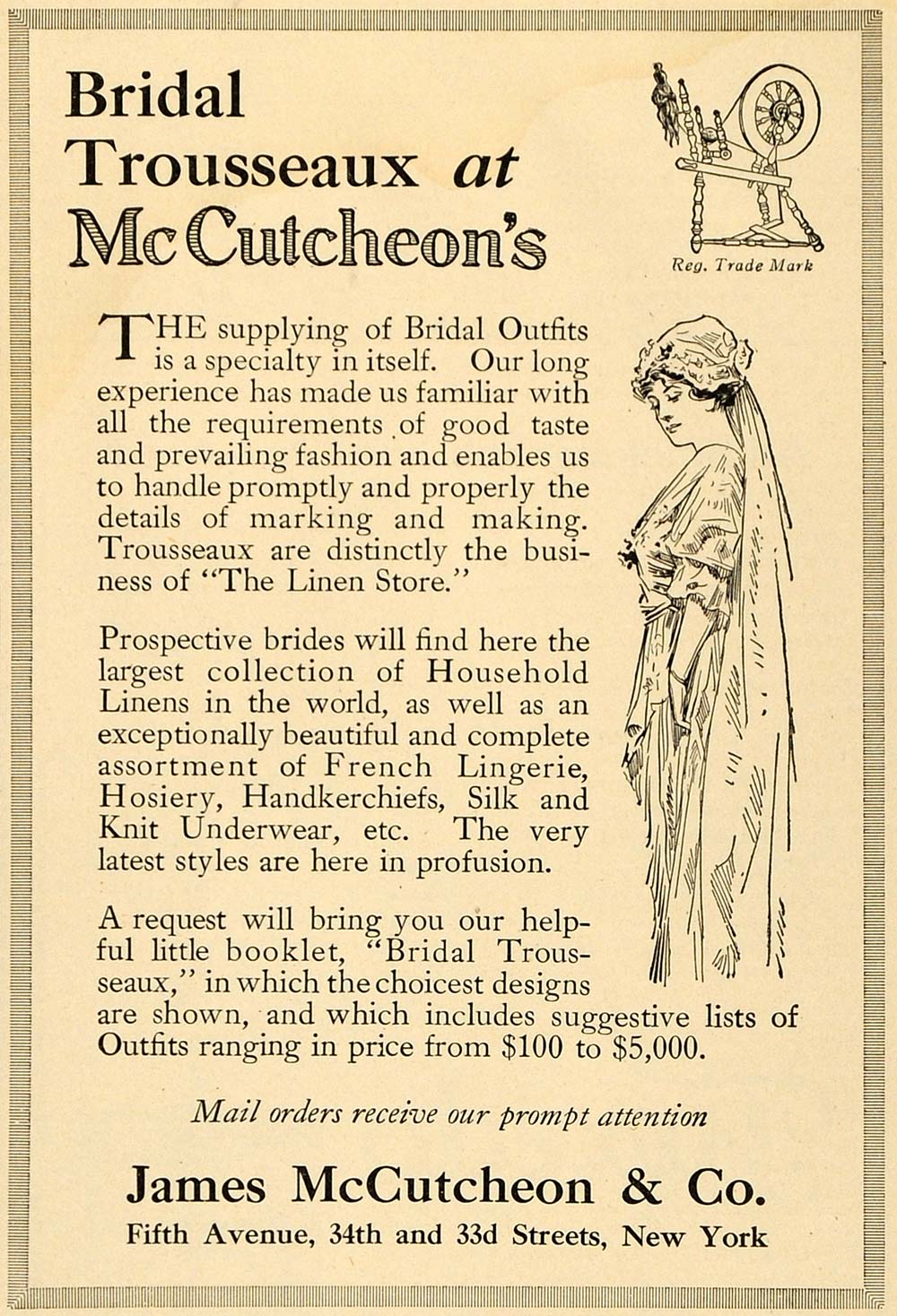 1916 Ad James McCutcheon Bride Fashion Linen Marriage - ORIGINAL TIN2