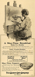 1917 Ad Quaker Oats Breakfast Puffed Wheat Rice Cereal - ORIGINAL TIN2