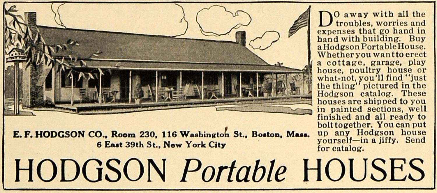 1917 Ad Hodgson Portable House Cottage Boston Garage - ORIGINAL ADVERTISING TIN2