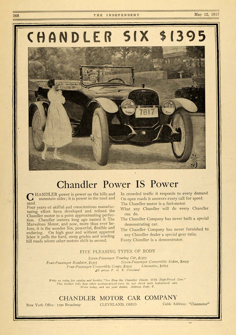 1917 Ad Chandler Six Touring Car Convertible Sedan Body - ORIGINAL TIN2