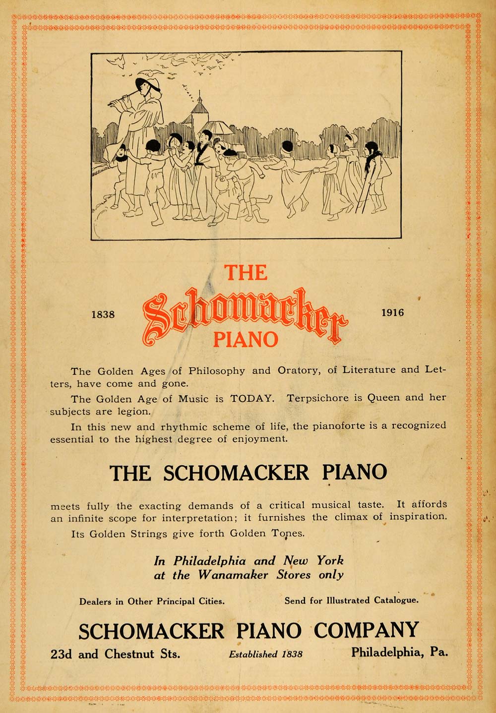 1916 Ad Schomacker Piano Company Terpsichore Queen - ORIGINAL ADVERTISING TIN2