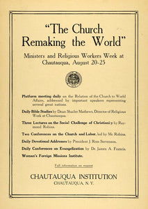 1916 Ad Church Chautauqua Institution James Francis - ORIGINAL ADVERTISING TIN2