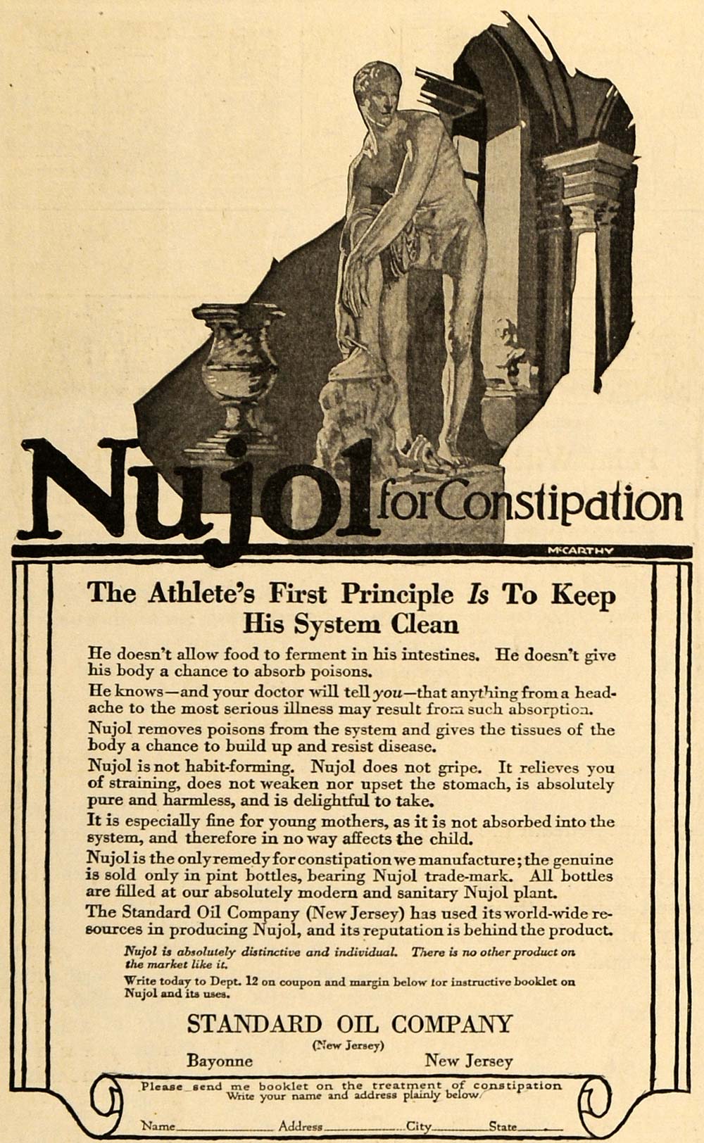 1917 Ad Nujol Remedy Constipation McCarthy Illustration - ORIGINAL TIN2
