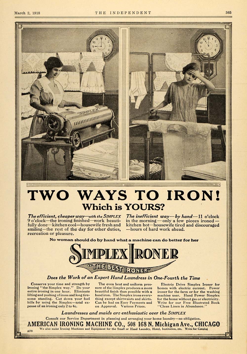 1918 Ad Simplex Ironer American Ironing Machine Company - ORIGINAL TIN2