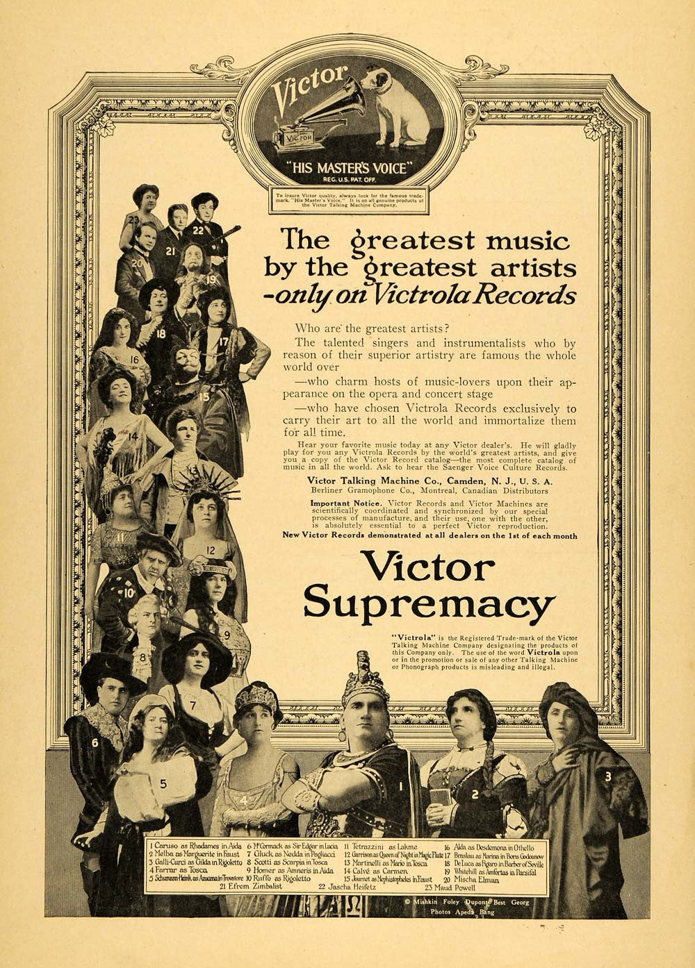 1918 Ad Victor Machine Victrola Records Singers Artists - ORIGINAL TIN2
