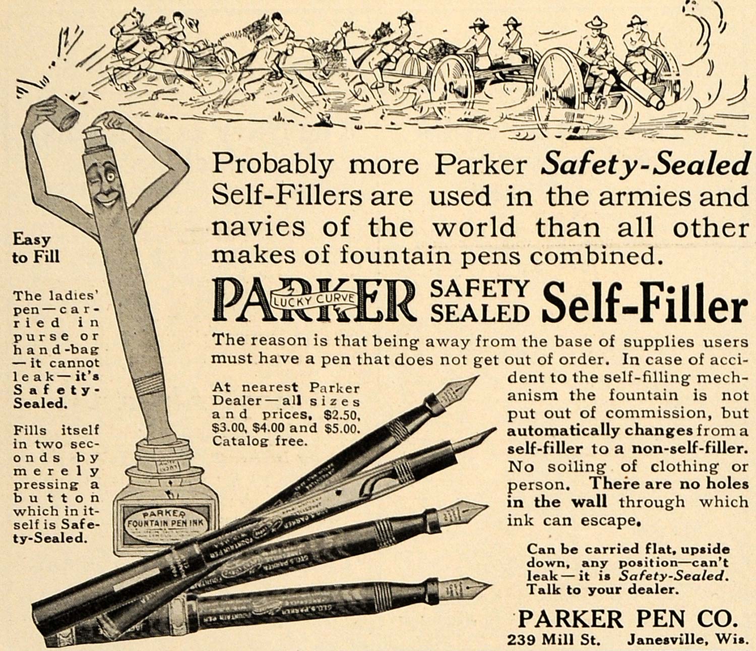 1916 Ad Parker Lucky Curve Self-FIller Fountain Pen Ink - ORIGINAL TIN2