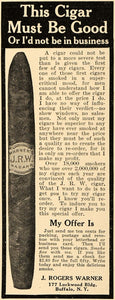 1916 Ad J Rogers Warner Cigar J. R. W. Habana Smokers - ORIGINAL TIN2