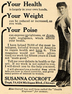 1916 Ad Susanna Cocroft Health Engineer Weight Poise - ORIGINAL ADVERTISING TIN2