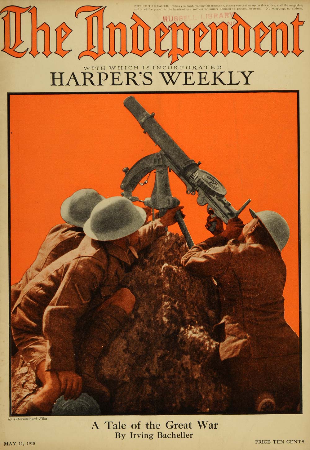 1918 Cover Independent Harper's Weekly Film Soldier Gun - ORIGINAL TIN2