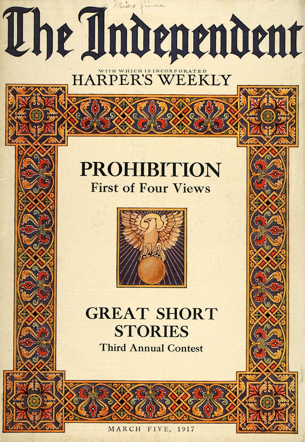1917 Cover Independent Harpers Weekly Prohibition Views - ORIGINAL TIN2