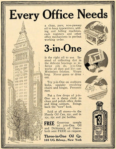 1918 Ad Three-In-One Lubricating Oil Office Needs Dirt - ORIGINAL TIN2