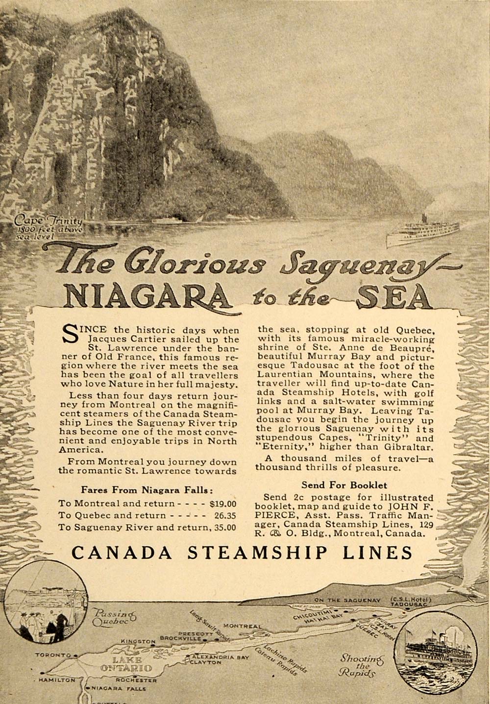 1917 Ad Canada Steamship Lines Saguenay Niagara Sea Art - ORIGINAL TIN2