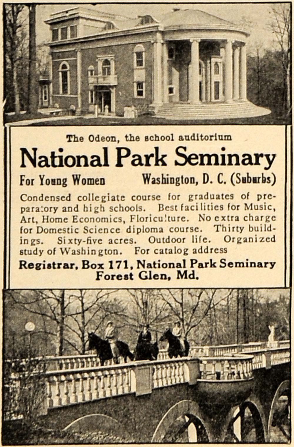 1916 Ad National Park Seminary School Odeon Forest Glen - ORIGINAL TIN2