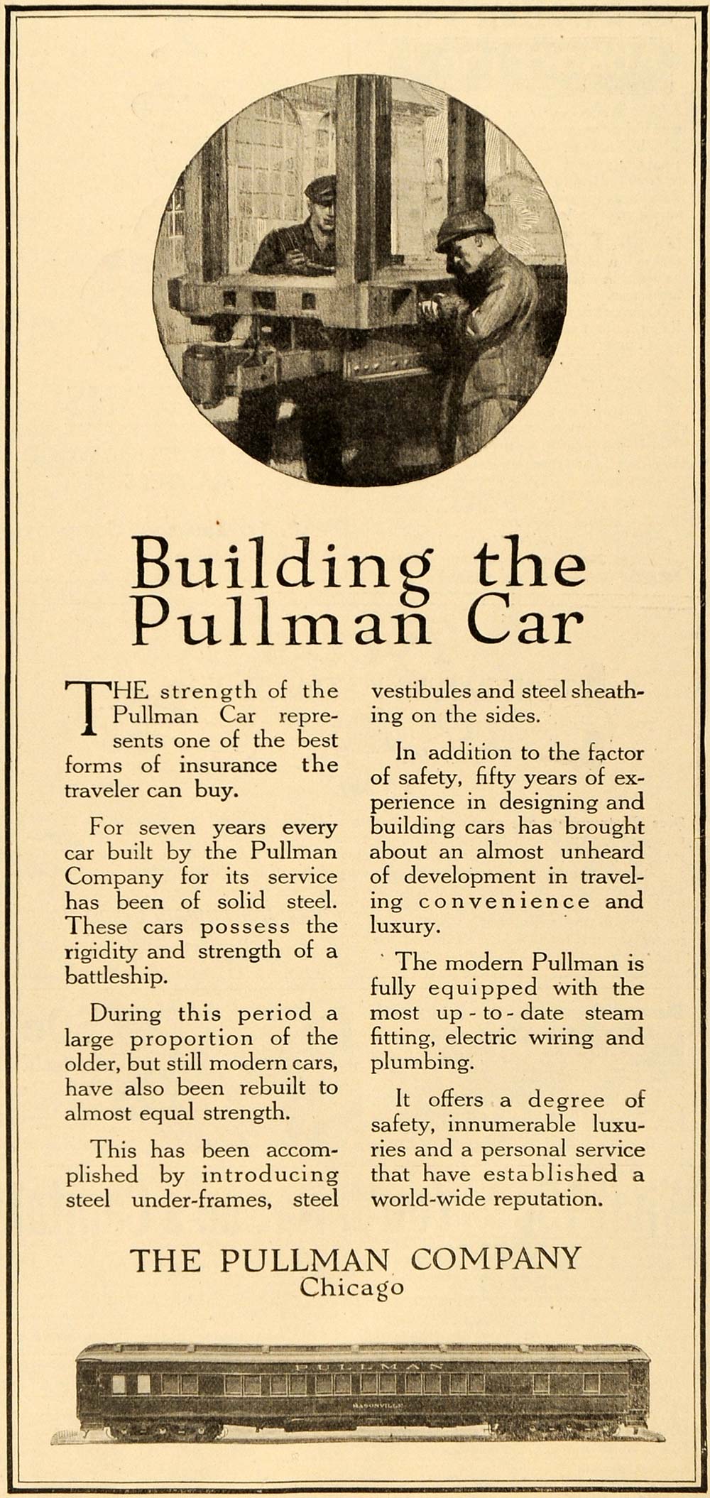 1917 Ad Building the Pullman Car Train Railroad Railway - ORIGINAL TIN ...