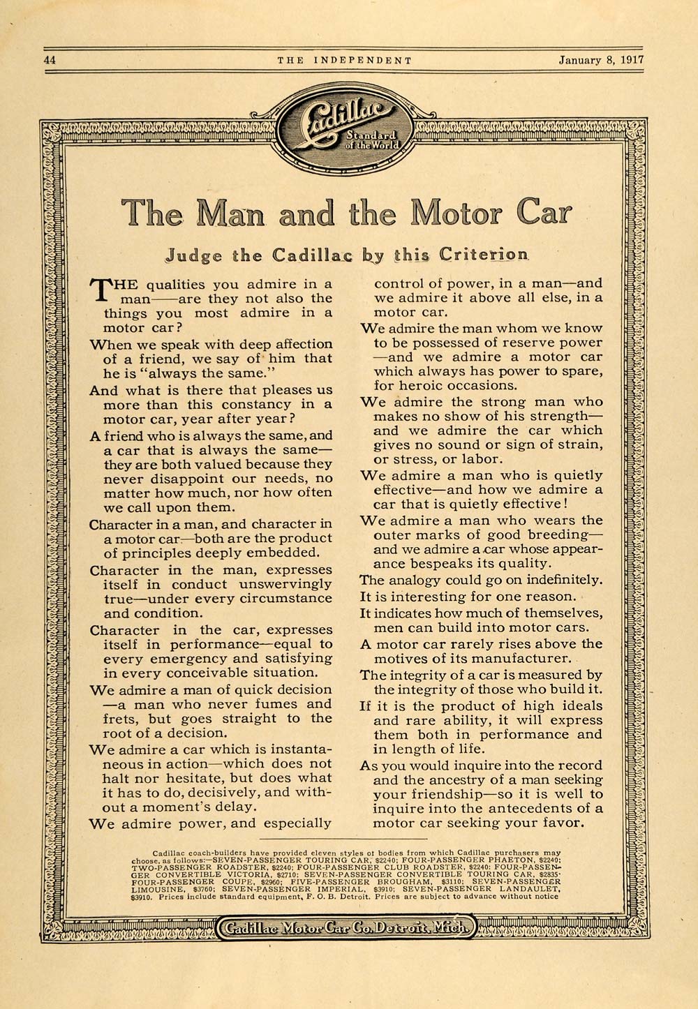 1917 Ad Cadillac Motor Car Co. Automobiles Detroit MI - ORIGINAL TIN2