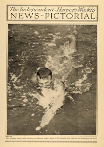 1916 Print Ludy Langer Speediest Quarter Mile Swimmer - ORIGINAL HISTORIC TIN3