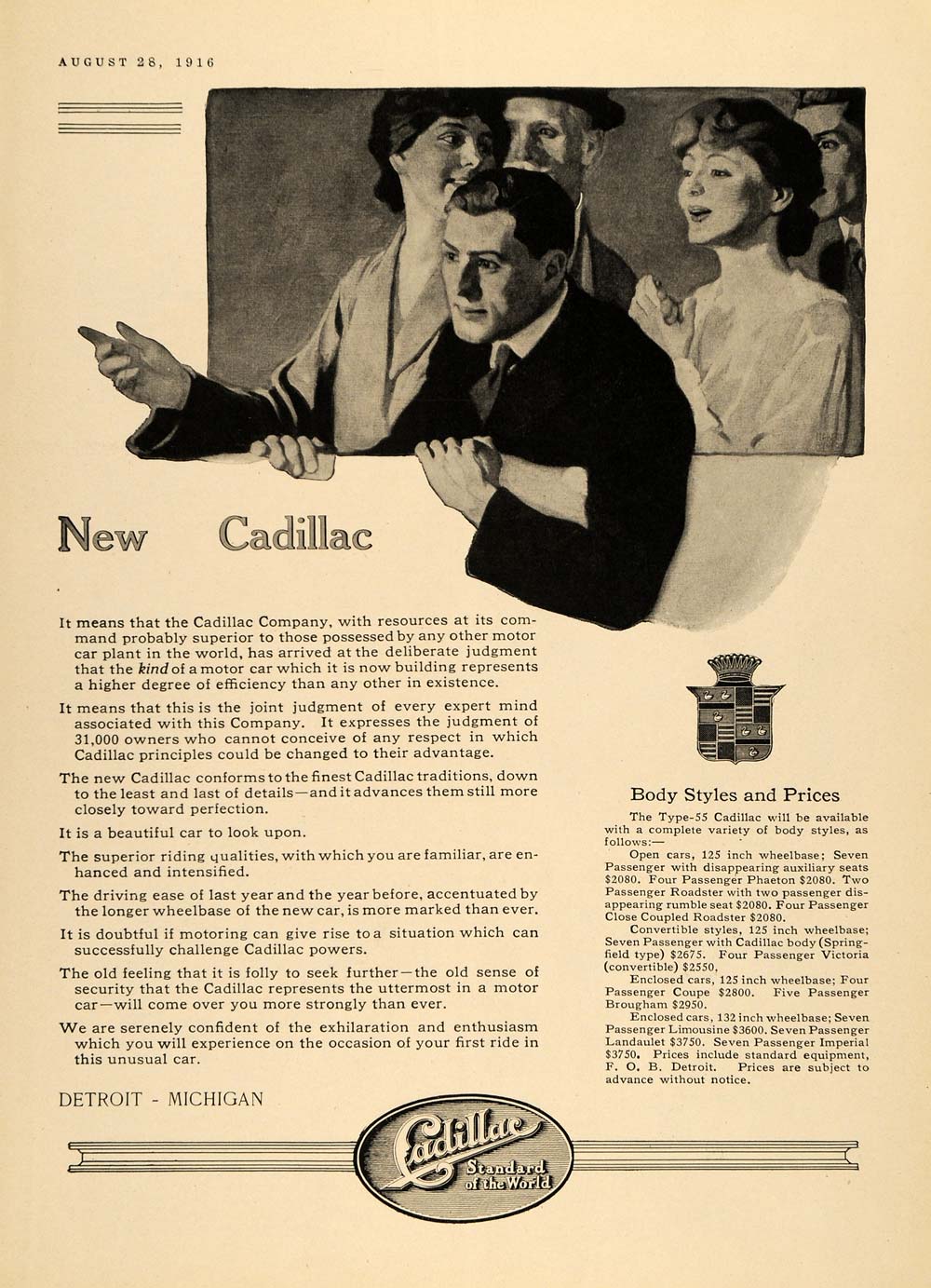 1916 Ad WWI Cadillac Antique Phaeton Roadster Coupe - ORIGINAL ADVERTISING TIN3