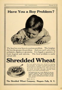 1916 Ad Shredded Wheat Cereal Genius Boy Problem NY WWI - ORIGINAL TIN3