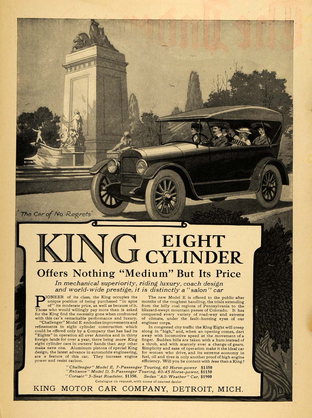 1916 Ad WWI King Eight Cylinder Antique Car Detroit - ORIGINAL ADVERTISING TIN3