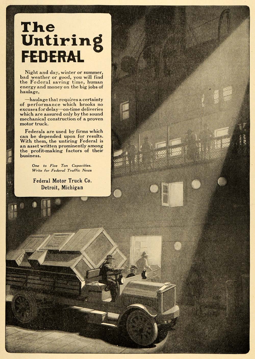 1917 Ad Federal Motor Trucks Hauling Delivery WWI - ORIGINAL ADVERTISING TIN3