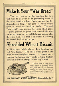 1917 Ad Shredded Wheat Biscuit War Bread WWI Cereal - ORIGINAL ADVERTISING TIN3