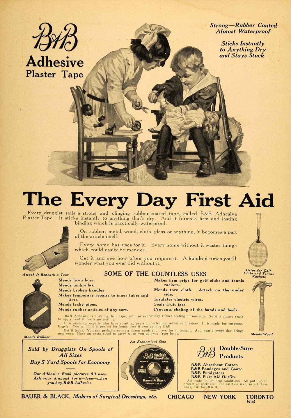 1918 Ad Bauer Black Adhesive Plaster Tape First Aid WWI - ORIGINAL TIN3